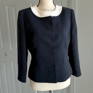 TAHARI Arthur S Levine ASL Navy Jacket Blazer Faux Pearl Collar 8P
